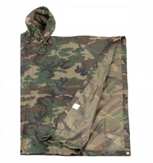 Poncho impermeabil rip stop camuflaj woodland MFH, cu husa transport - 08524T 2