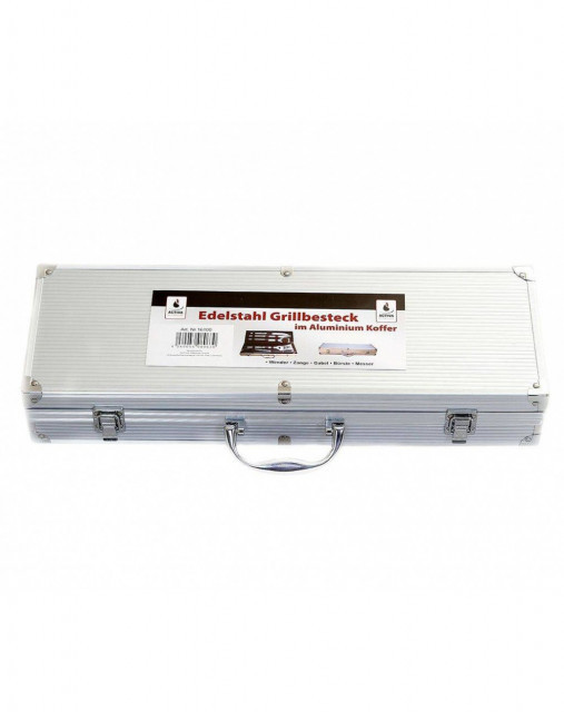 Set 5 ustensile din inox pentru gratar cutie din aluminiu Activa 16100 cutie inchisa