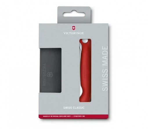 Set cutit bucatarie pliabil lama zimtata 11 cm, rosu si mini tocator Victorinox - 6.7191.F1