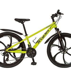 Bicicleta BR Tsunami ProMG 24", cadru otel 13", jante magneziu, manete secventiale, frane disc, 21 viteze, fluo