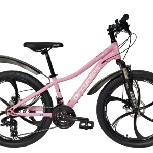Bicicleta BR Tsunami ProMG 24", cadru otel 13", jante magneziu, manete secventiale, frane disc, 21 viteze, roz