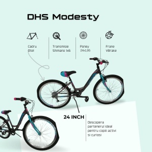 Bicicleta Copii DHS Modesty - 24 Inch, Gri - Img 5