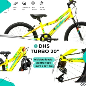 Bicicleta Copii DHS Turbo - 20 Inch, Verde - Img 4