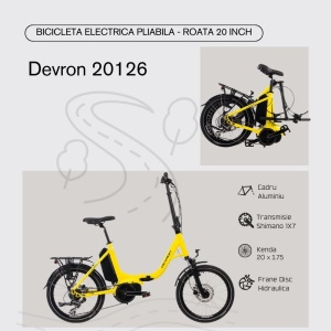 Bicicleta Electrica Pliabila Devron 20126 - 20 Inch, M, Galben - Img 4