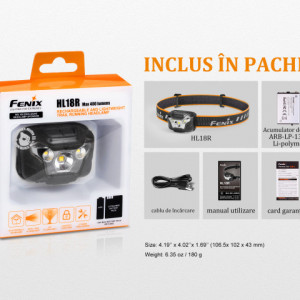 Lanterna frontala Fenix HL18 Reincarcabila 400 lumeni 76 metri cutie