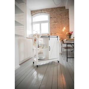 Mini bar alb cu 3 rafturi si usa, MDF si lemn, 80 x 88,5 x 40 cm, Wenko Country House - 54130100 - Img 6