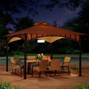Pavilion gazebo din otel pentru gratar cu copertina Sunjoy LAURO 340cm x 340cm negru/bej - A101011900 - Img 13
