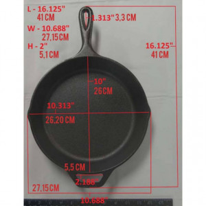 Tigaie adanca rotunda din fonta cu maner si logo Buffalo Nickel Lodge 26 cm L-8SK3BN proportii