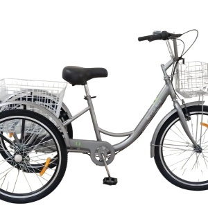 Tricicletă 24" pentru adulți BR CYCLES Pro2008-VB, cadru oțel 16", 7 viteze, frâne V-Brake/tambur, gri