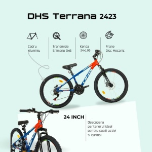 Bicicleta Copii Dhs Terrana 2423 - 24 Inch, Albastru/Rosu - Img 4