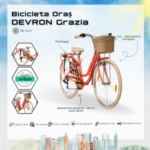 Bicicleta Oras Devron Grazia 6S - 28 Inch, L, Portocaliu - Img 4