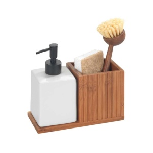Dispenser detergent lichid de vase cu suport de ustensile din bambus 18,5x8,5x17 cm Wenko Mera - 54944100 - Img 4
