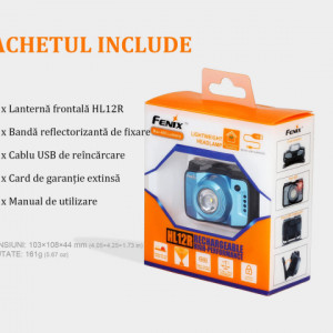 Lanterna frontala Fenix HL12R Reincarcabila 400 lumeni 64 metri pachet