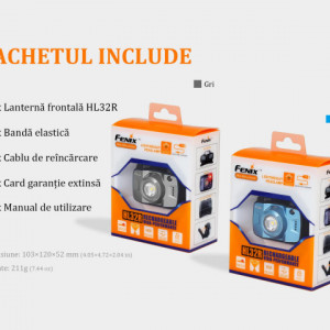 Lanterna frontala Fenix HL32R  600 lumeni 73 metri pachet