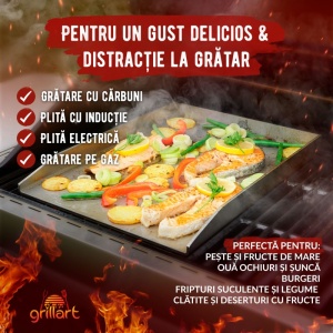 Plita tip plancha cu spatula din inox de 4 mm, dimensiune universala 30x40x3,6 cm, compatibila inductie Grillart - GA-1031-2 - Img 2