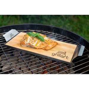 Set 2 placi din lemn de cedru XL 30x14,5x1 cm cu cadru din otel inoxidabil pentru gatit la gratar Grillart - GA-1003-8 - Img 4