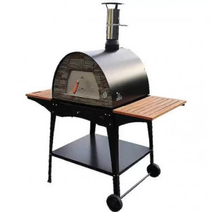 Stand metalic mobil pentru cuptor traditional pentru pizza pe lemne Maximus cu mese laterale din lemn - MAXIMUSTANDBLACKW 2
