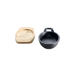 Tava ovala din fonta cu suport de lemn pentru servire 21 x 15,5 cm 0,75 litri ALL GRILL - 9705 - Img 2