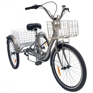 Tricicletă 24" pentru adulți BR CYCLES Pro2008-VB, cadru oțel 16", 7 viteze, frâne V-Brake/tambur, gri - Img 2