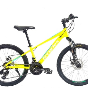 Bicicleta BR Tornado 24", 21 viteze, frane pe disc, cadru din aluminiu 13", manete secventiale, galben