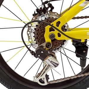 Bicicleta copii BR Tornado 20", cadru aluminiu 12", manete revoshift, frane disc, 7 viteze, galben, varsta 7-10 ani - Img 9