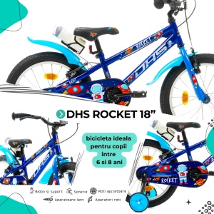 Bicicleta Copii DHS Rocket - 18 Inch, Albastru - Img 4