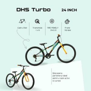 Bicicleta Copii DHS Turbo - 24 Inch, Negru-Portocaliu - Img 4