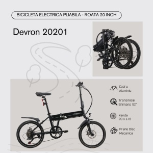Bicicleta Electrica Pliabila Devron 20201 - 20 inch, S, Negru - Img 3