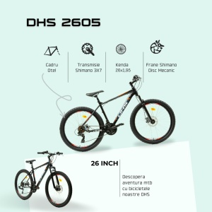 Bicicleta Mtb Dhs 2605 - 26 inch, M, Negru/Rosu - Img 4