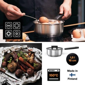 FISKARS Cratita cu capac, din otel inoxidabil, fara acoperire antiaderenta, Fiskars Hard Face, 1.8 l, 18 cm - 1052239 - Img 3
