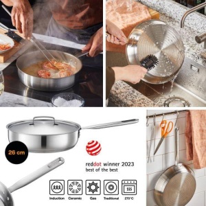 FISKARS Tigaie cu capac, din otel inoxidabil, antiaderenta, Fiskars All Steel, Ø 26 cm - 1064746 - Img 2
