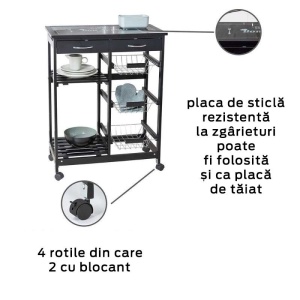 Mini bar, polite si sertare, negru, MDF, 67 x 86,5 x 35 cm Wenko Bon Appetit - 54128100 - Img 4