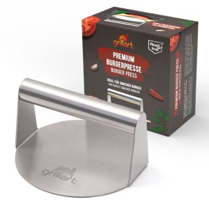 Presa pentru burger premium din otel inoxidabil si 30 hartii de burger Grillart - GA-1033