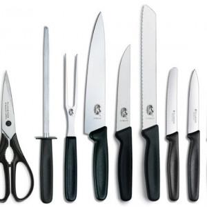 Set Victorinox pentru Bucatarie, 9 piese, suport lemn - 5.1193.9 ustensile