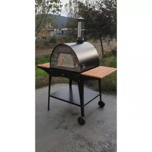 Stand metalic mobil pentru cuptor traditional pentru pizza pe lemne Maximus cu mese laterale din lemn - MAXIMUSTANDBLACKW 3