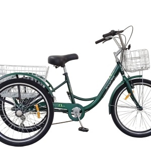 Tricicletă 24" pentru adulți BR CYCLES Pro2008-VB, cadru oțel 16", 7 viteze, frâne V-Brake/tambur, verde kaki