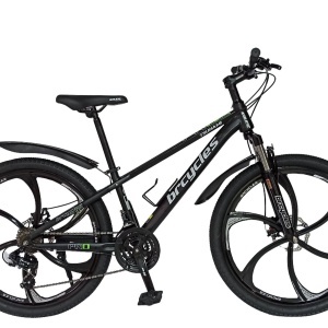 Bicicleta BR Tsunami ProMG 24", cadru otel 13", jante magneziu, manete secventiale, frane disc, 21 viteze, negru