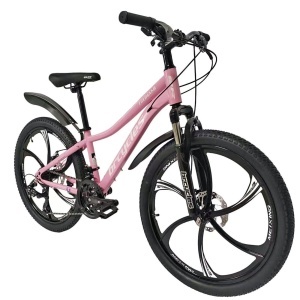 Bicicleta BR Tsunami ProMG 24", cadru otel 13", jante magneziu, manete secventiale, frane disc, 21 viteze, roz - Img 2