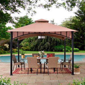 Pavilion gazebo din otel pentru gratar cu copertina Sunjoy LAURO 340cm x 340cm negru/bej - A101011900 - Img 4