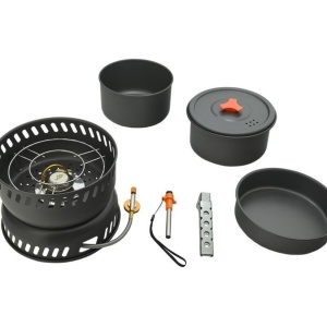 Set pentru gatit in camping 9 piese Cattara Trek, aragaz 7.5KW, piezo, 2 oale, tigaie, capac, maner, husa textila - TT13610