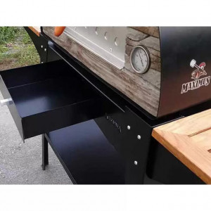 Stand metalic mobil pentru cuptor traditional pentru pizza pe lemne Maximus cu mese laterale din lemn - MAXIMUSTANDBLACKW 4