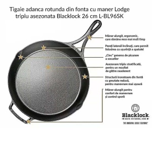 Tigaie adanca rotunda din fonta cu maner triplu asezonata Lodge Blacklock 26 cm - L-BL96SK - Img 5