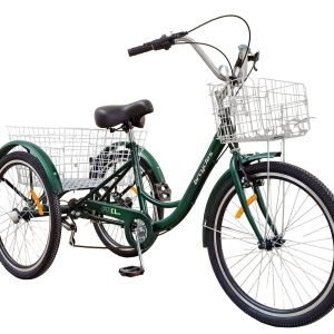 Tricicletă 24" pentru adulți BR CYCLES Pro2008-VB, cadru oțel 16", 7 viteze, frâne V-Brake/tambur, verde kaki - Img 2