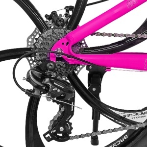 Bicicleta BR Tsunami ProMG 24", cadru otel 13", jante magneziu, manete secventiale, frane disc, 21 viteze, roz - Img 9