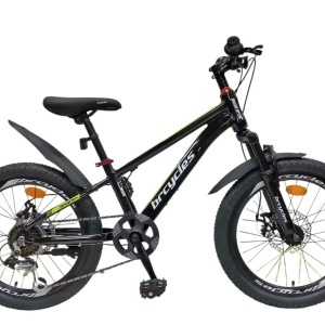 Bicicleta copii BR Tornado 20", cadru aluminiu 12", manete revoshift, frane disc, 7 viteze, negru, varsta 7-10 ani