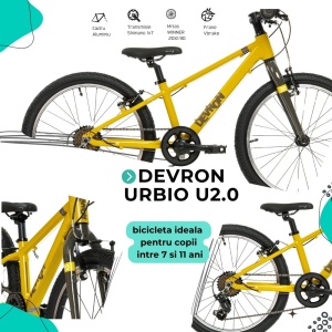 Bicicleta Copii Devron Urbio U2.0 Super Light - 20 Inch, Galben-Gri - Img 4