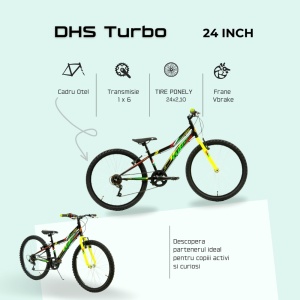 Bicicleta Copii DHS Turbo - 24 Inch, Negru-Verde - Img 4