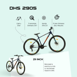 Bicicleta Mtb Dhs 2905 - 29 inch, M, Indigo-Rosu - Img 4