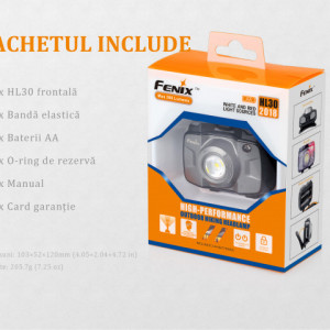 Lanterna frontala Fenix HL30 300 lumeni 50 metri cutie