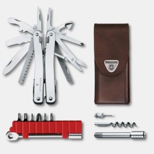Multifunctional Victorinox Swiss Tool Spirit X Plus cu clichet, teaca piele, 105 mm, argintiu 3.0236.L